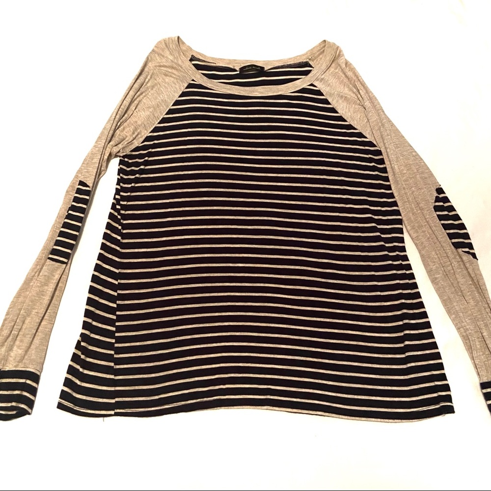 White Birch Long Sleeve Striped Baseball Tee Navy and Tan